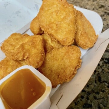 Box of leftover chicken Mcnuggets.