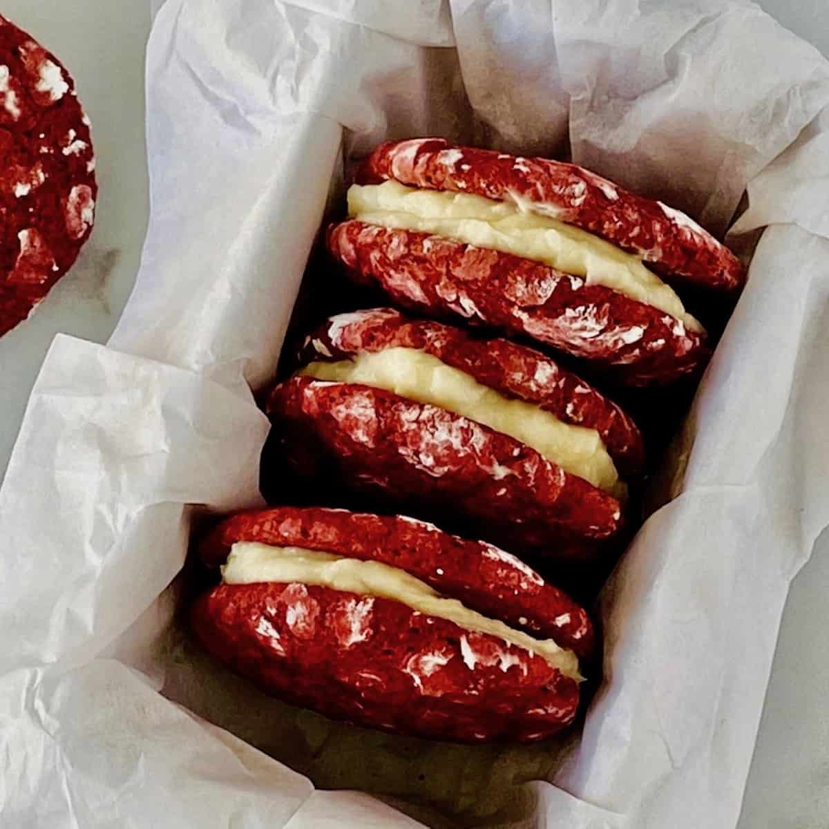 Red Velvet Crinkle Cookie Sandwiches - The Short Order Cook