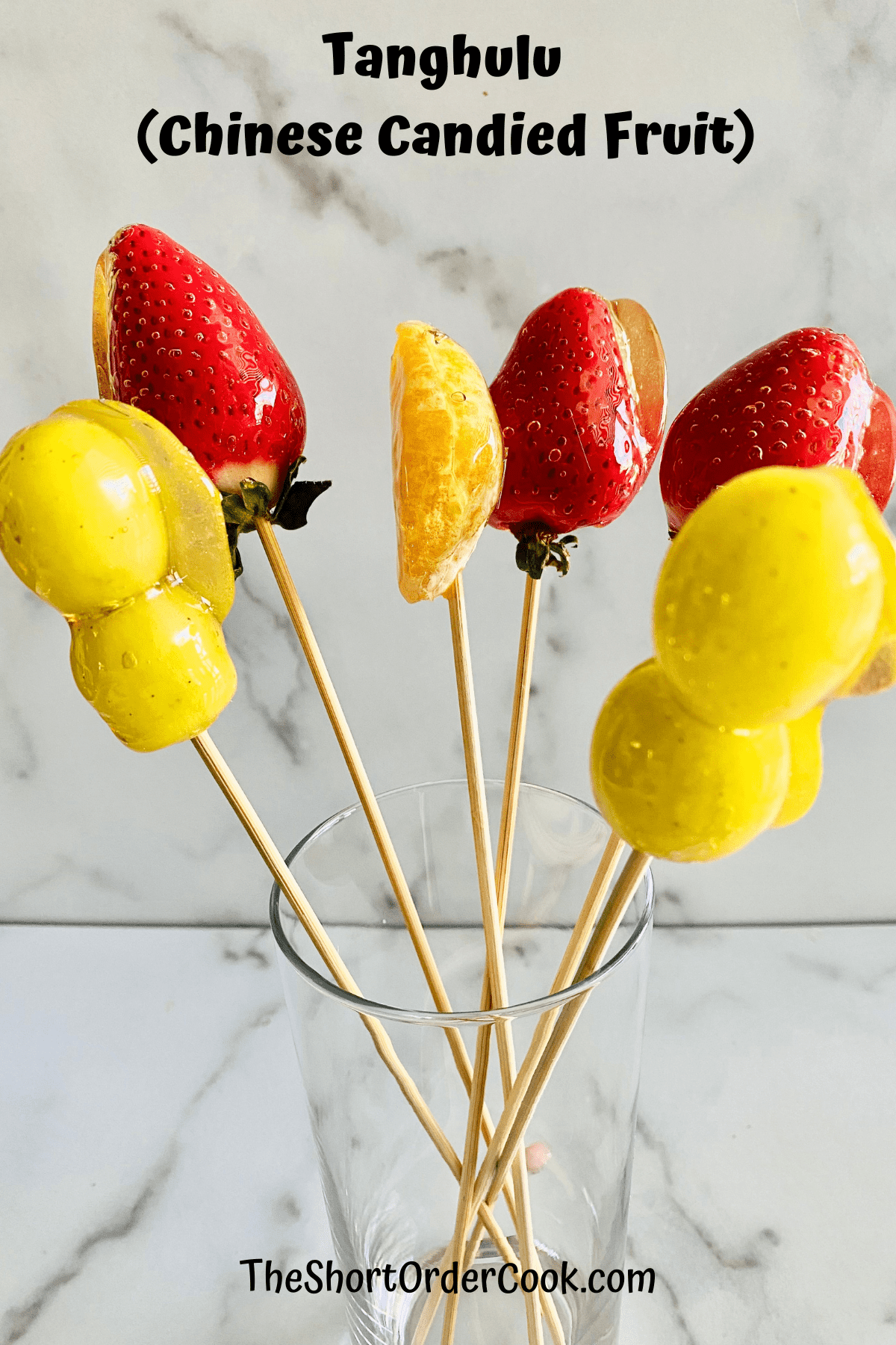 Tanghulu (Chinese Candied Fruit) skewers ready to eat.