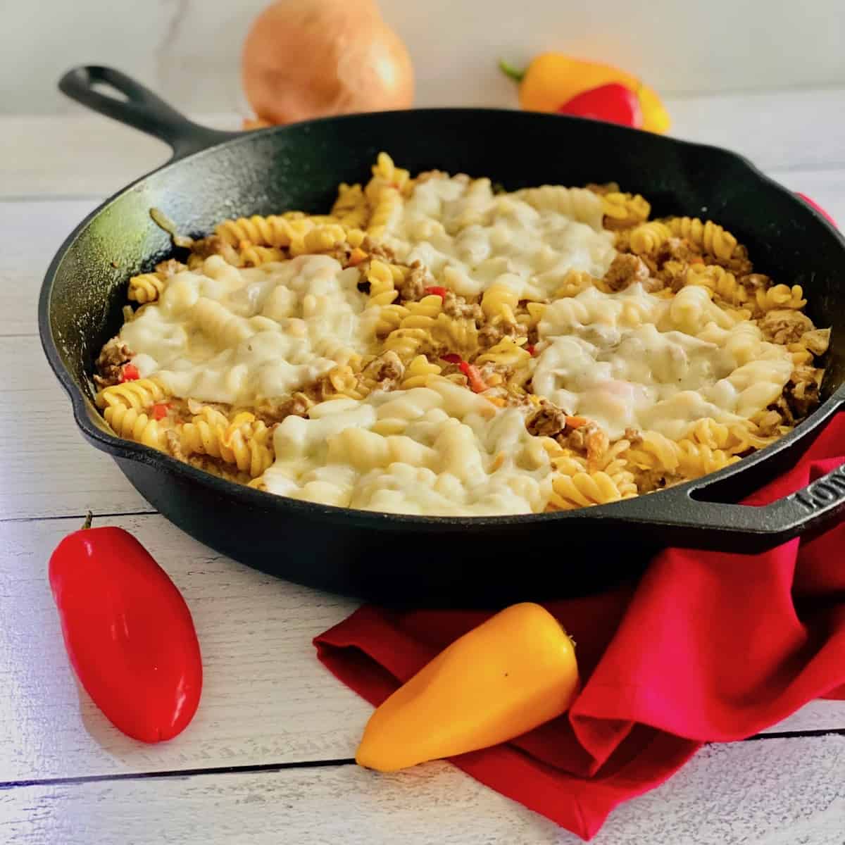 Philly Cheesesteak Pasta Skillet Casserole - The Short Order Cook