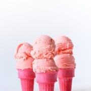 Cotton candy ice cream in pink cones.