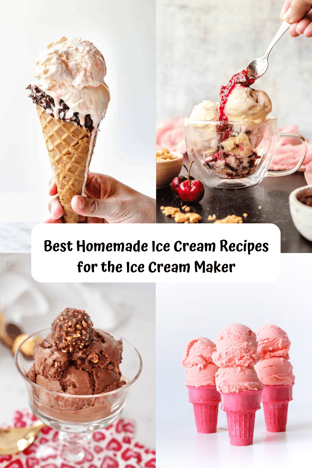 4 recipes images for different flavors of ice cream.
