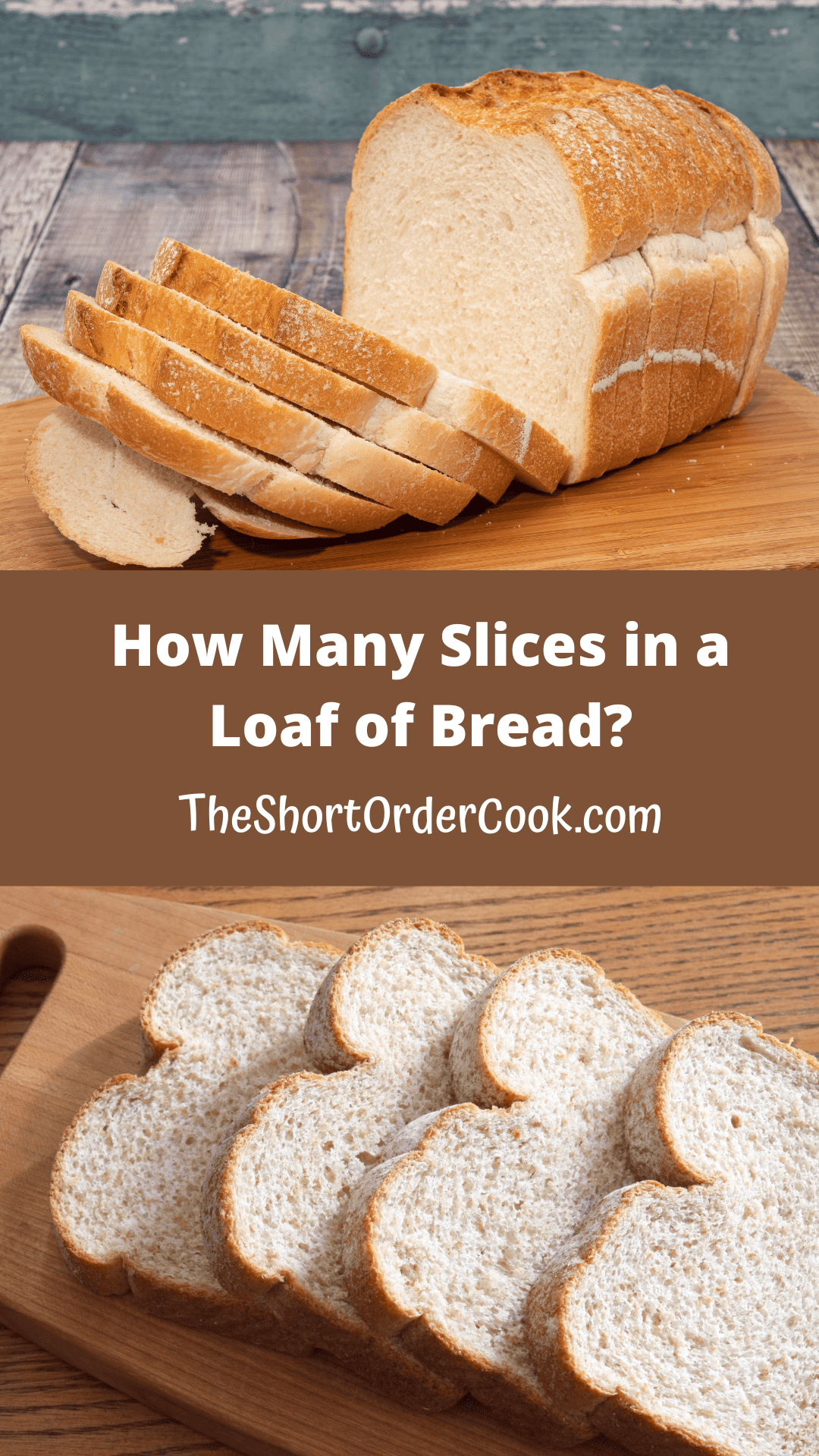 Two images of different loaves of bread sliced.