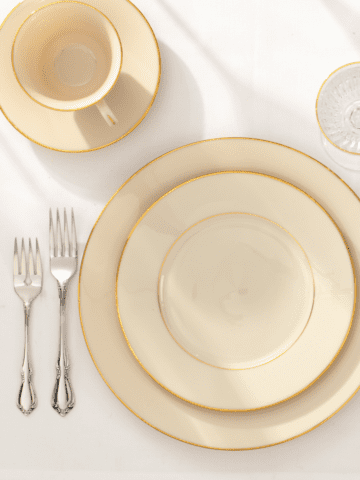 Formal place setting with salad and dinner forks on the right.