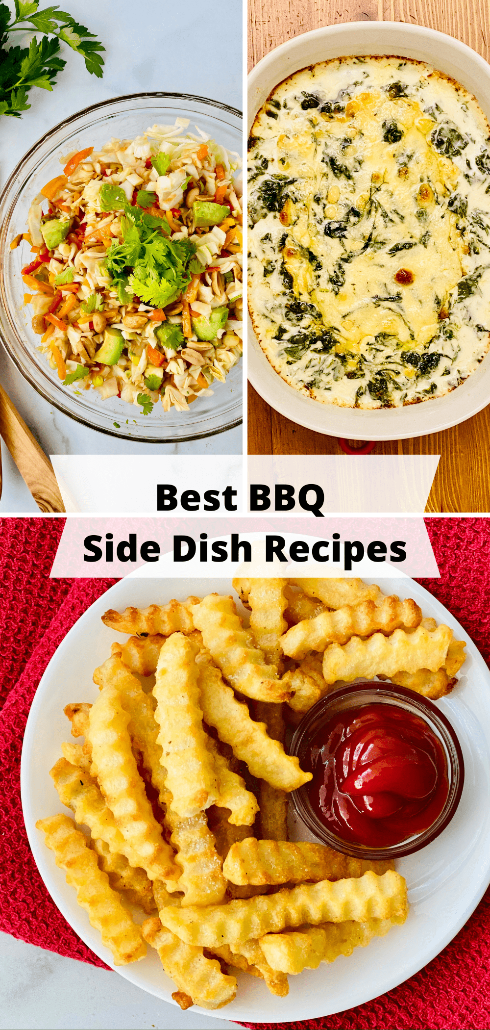 3 recipes for sides like fries, slaw, and creamed spinach.