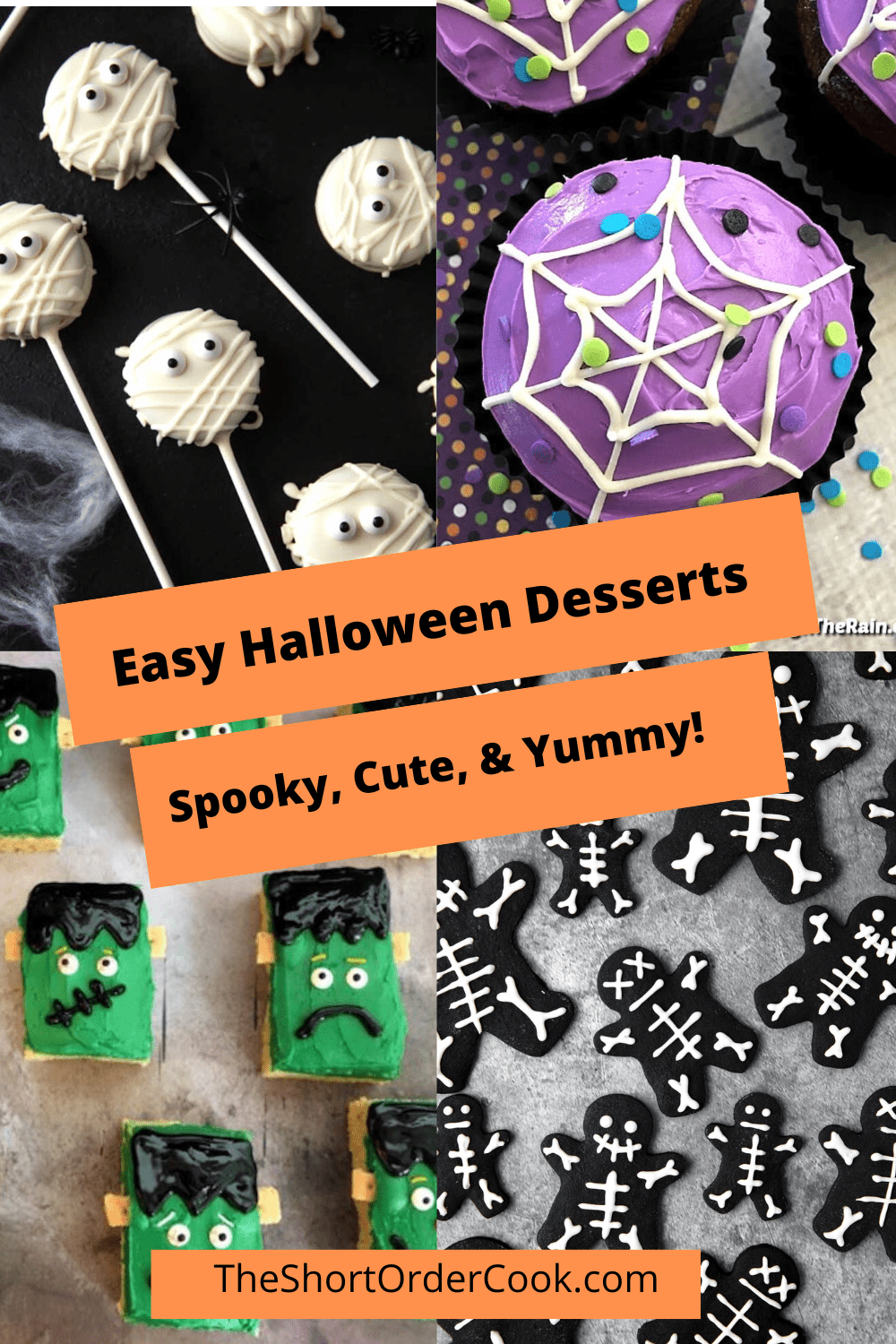 Different desserts decorated for Halloween.