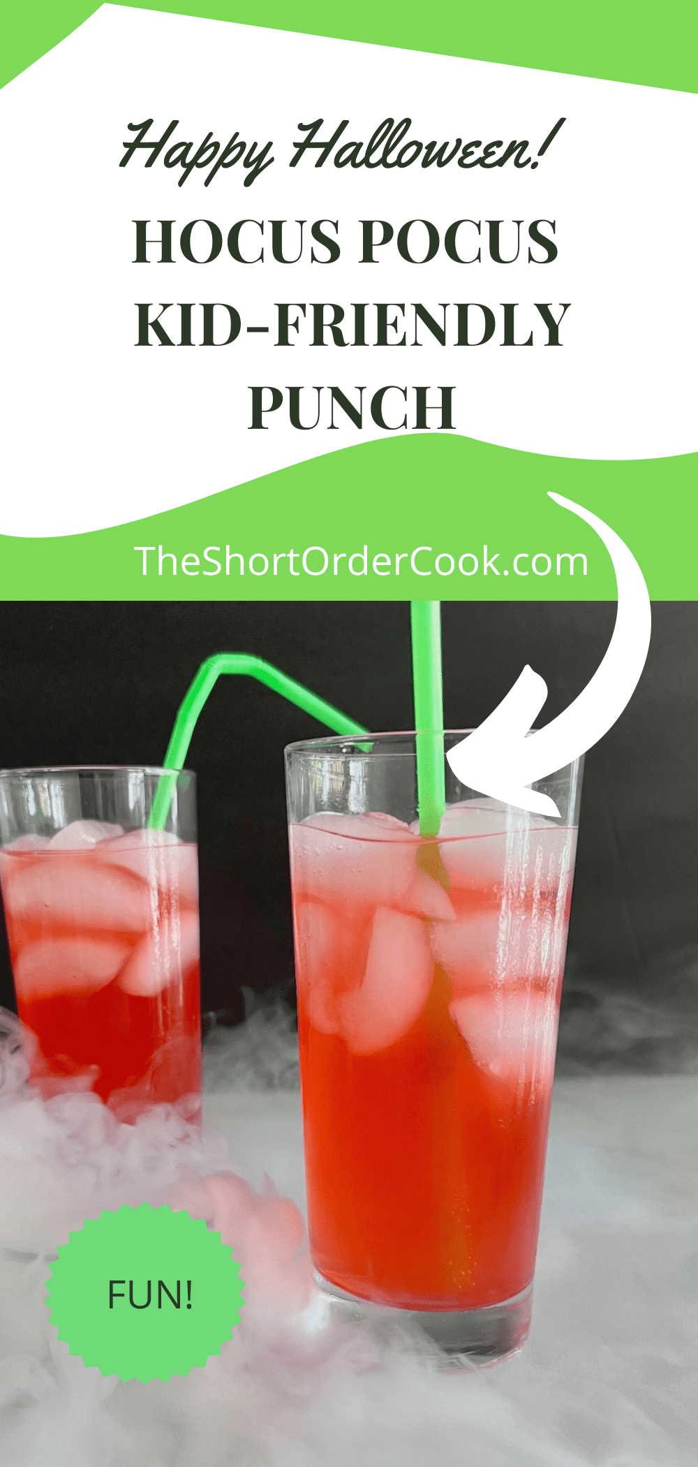 Hocus Pocus Kid-Friendly Punch Two glasses filled and straws .