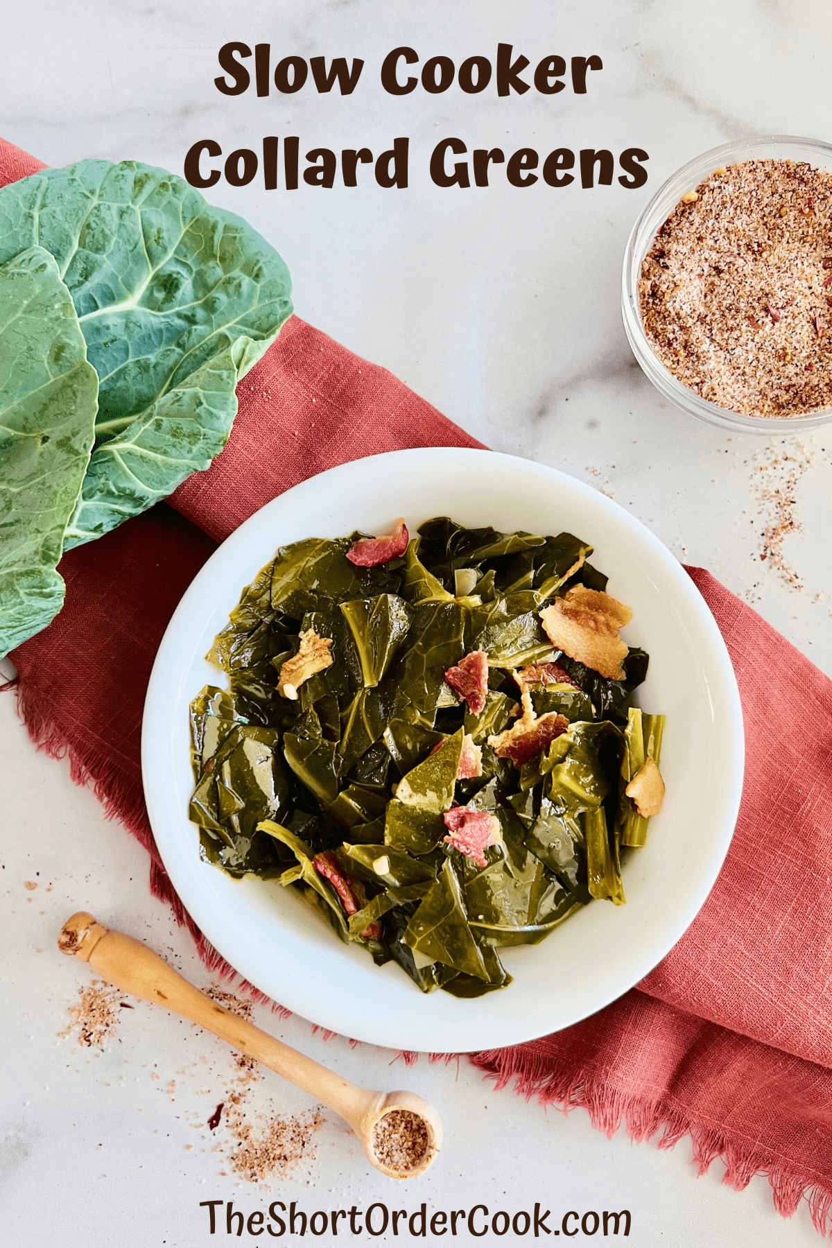 Bowl of bacon collard greens ready to eat.