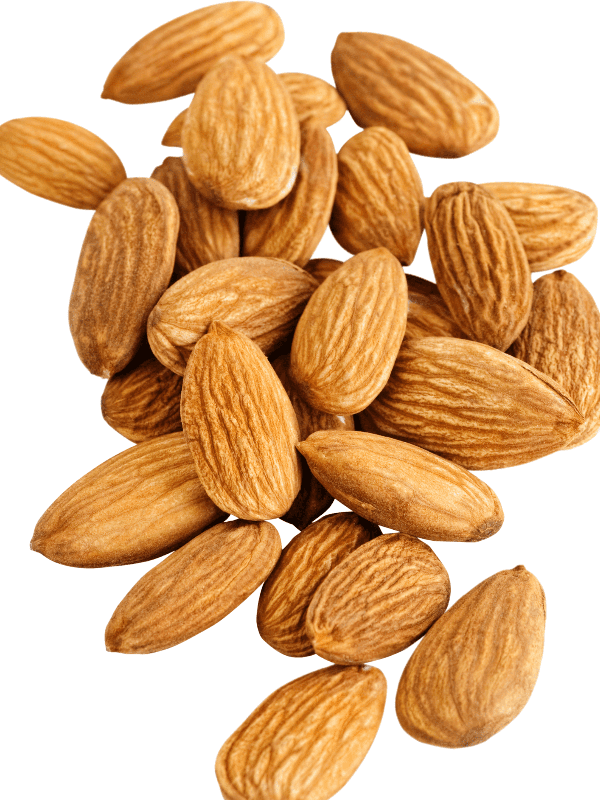 Almonds with a white background.