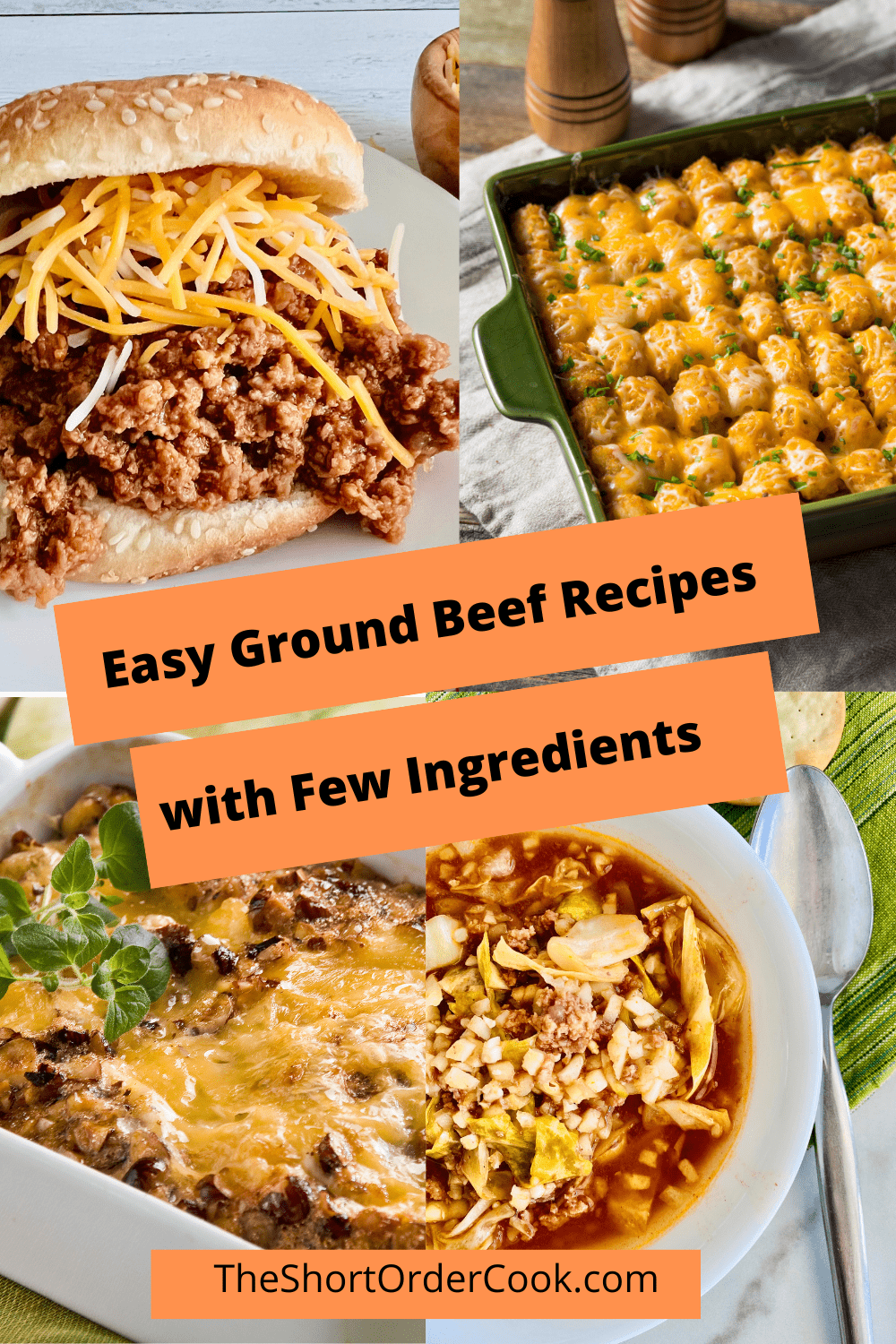 Images for 4 ground beef recipes for casseroles and soups and sloppy joes.