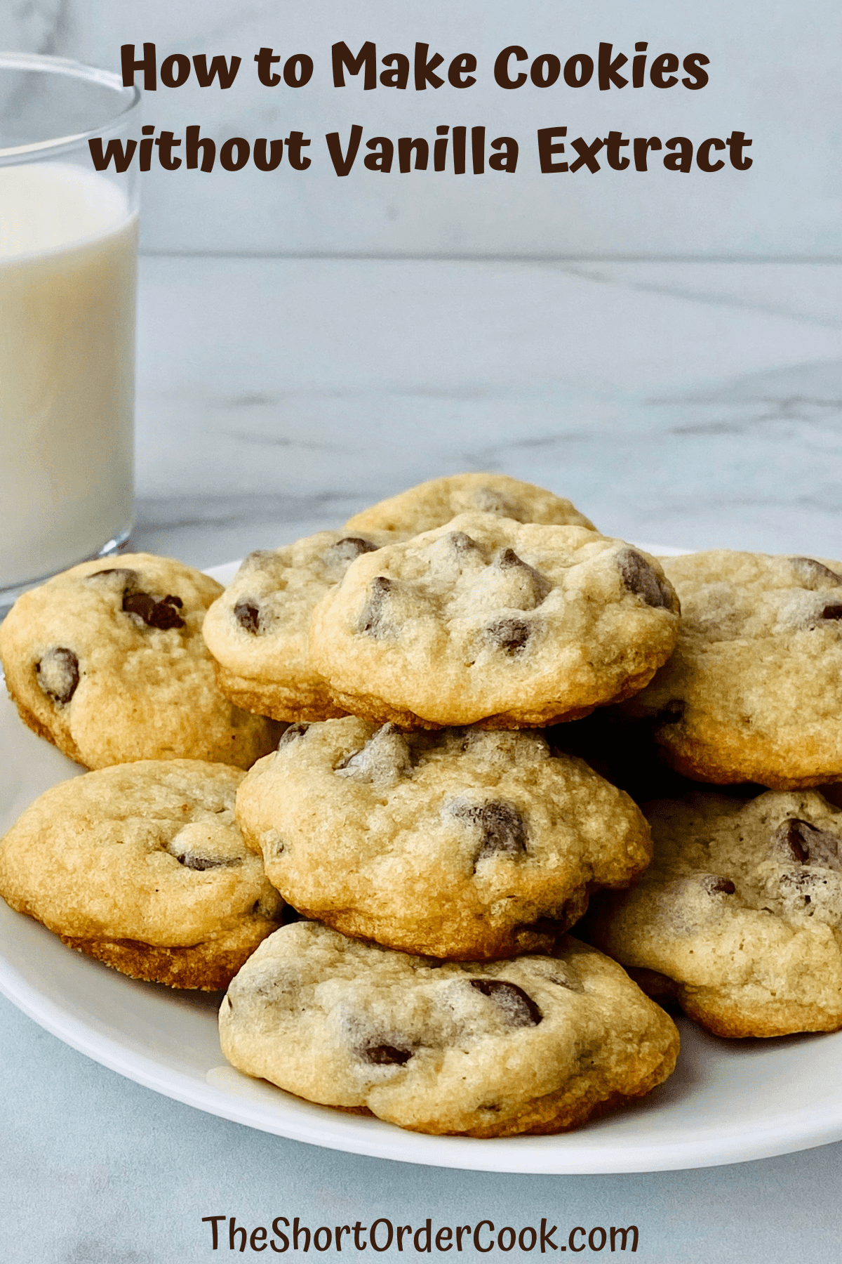 Plate with fresh baked chocolate chip cookies without vanilla.