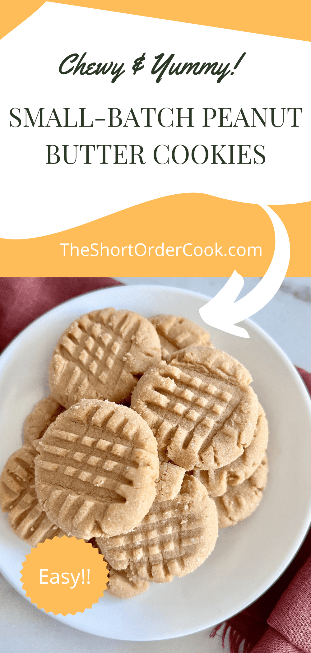 Small-Batch Peanut Butter Cookies overhead of plate piled high.