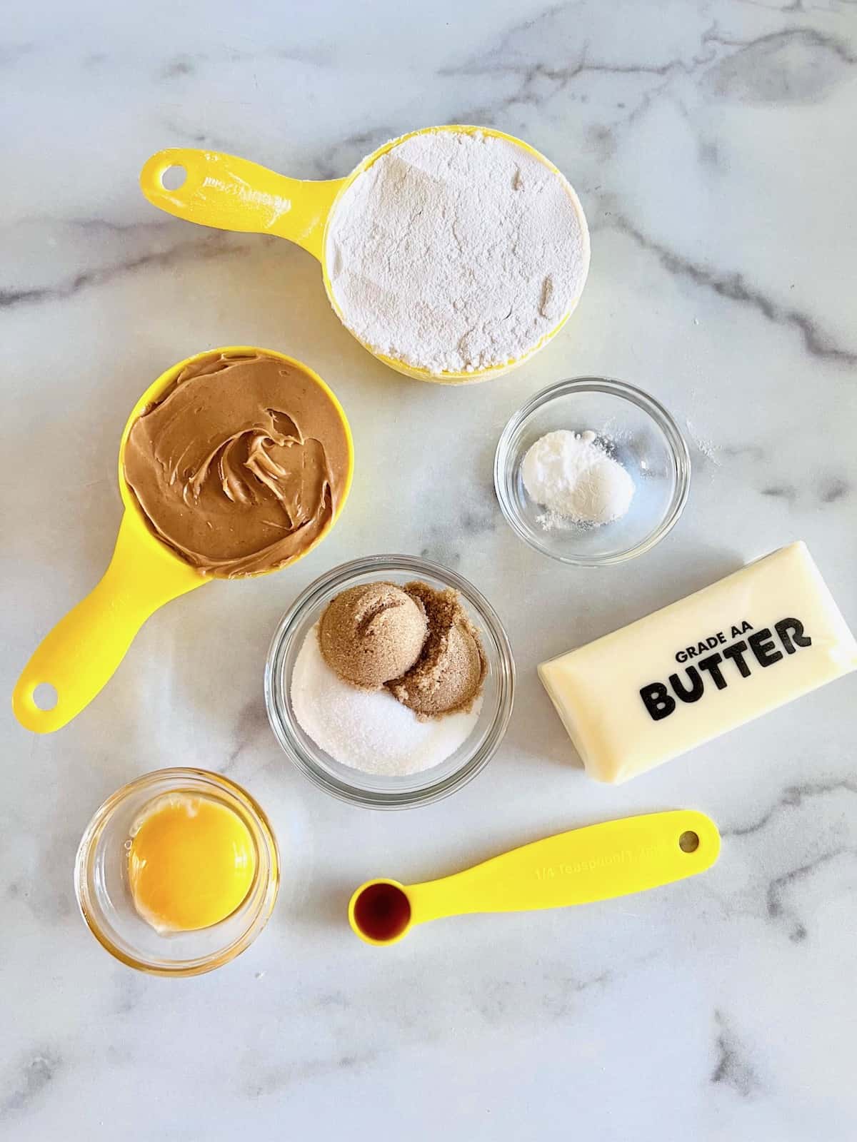 Small-Batch Peanut Butter Cookies Ingredients on a table.