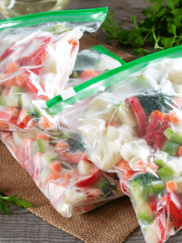 Steamed Frozen Vegetables in ziploc baggies.