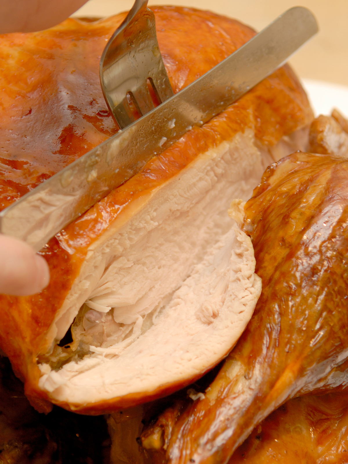 Slicing a 12 pound turkey to serve.