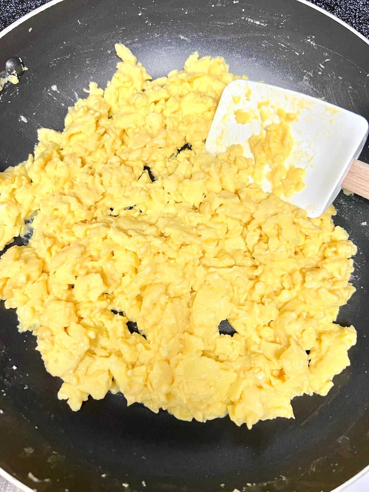 Soft Scrambled Eggs ready in the pan.