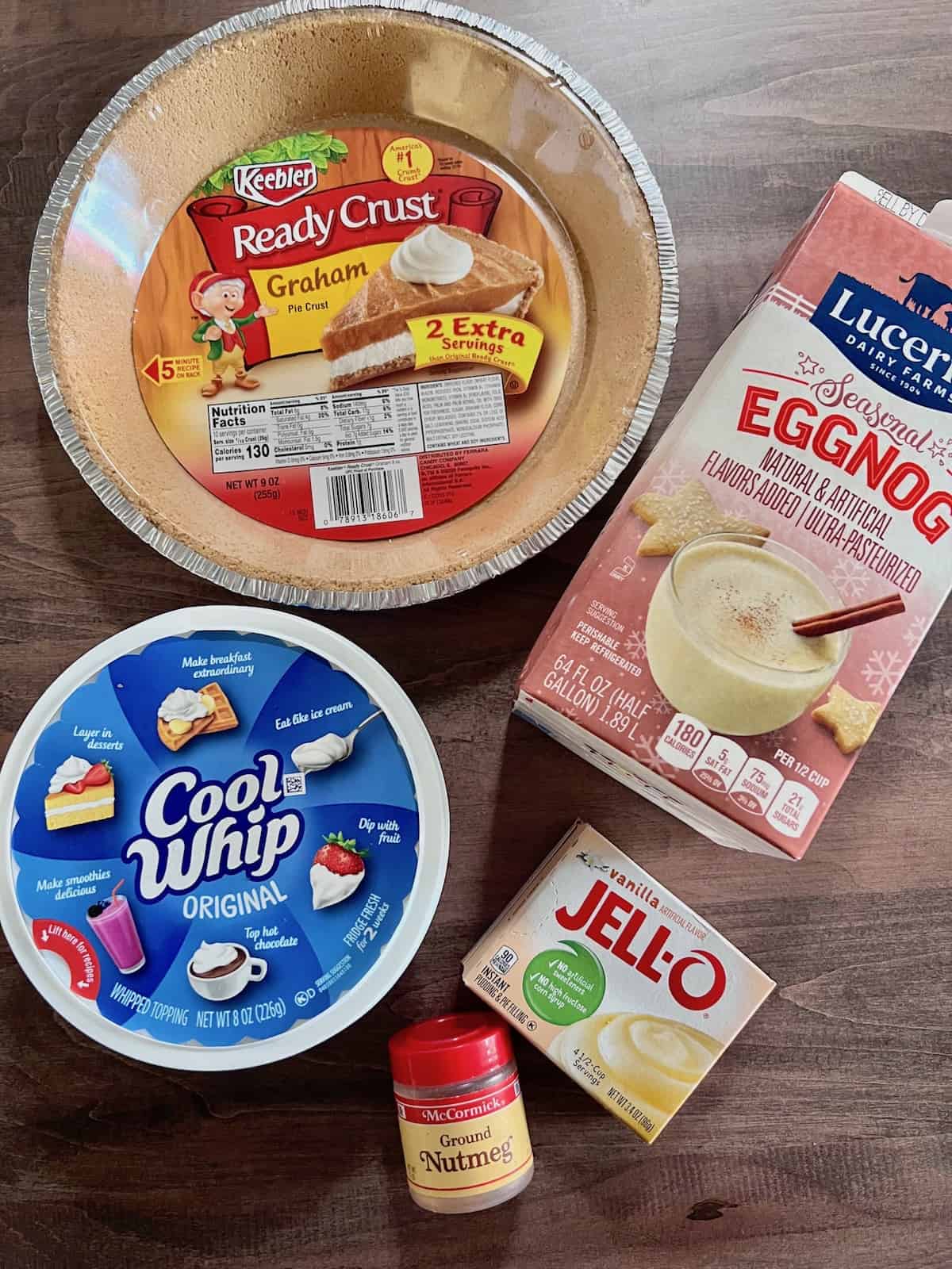 No-Bake Eggnog Pie Ingredients on a table.