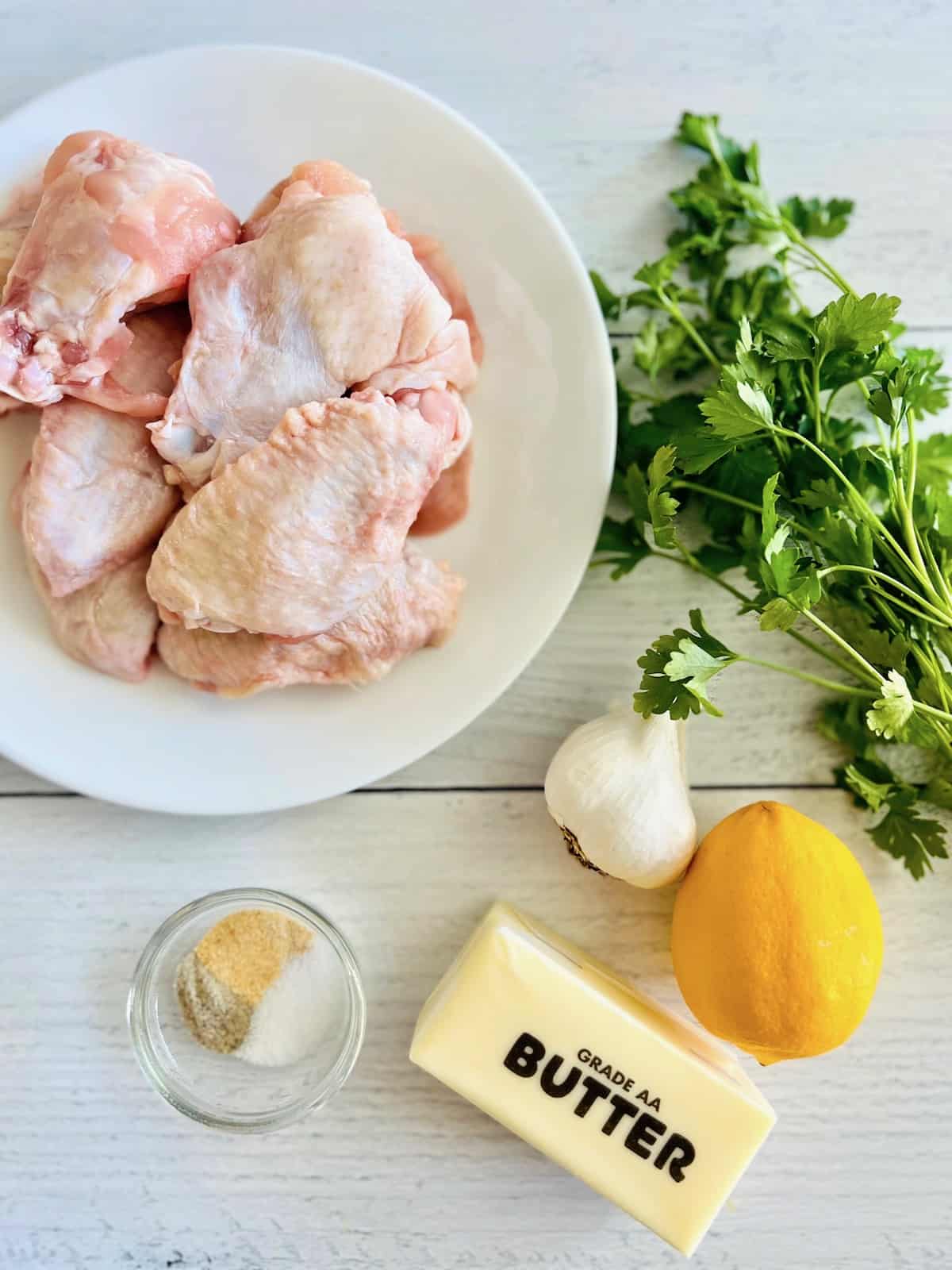 Garlic Butter Wings Ingredients on a table.