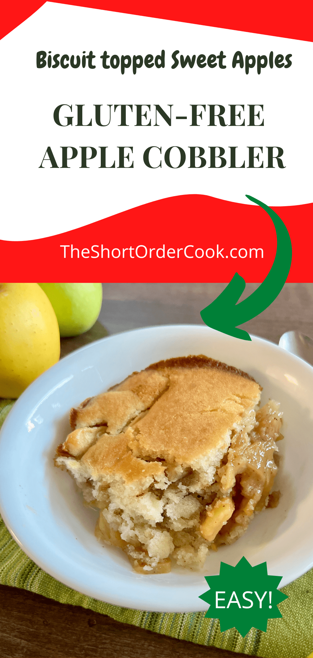 Gluten-free apple cobbler ready to eat in a bowl. 