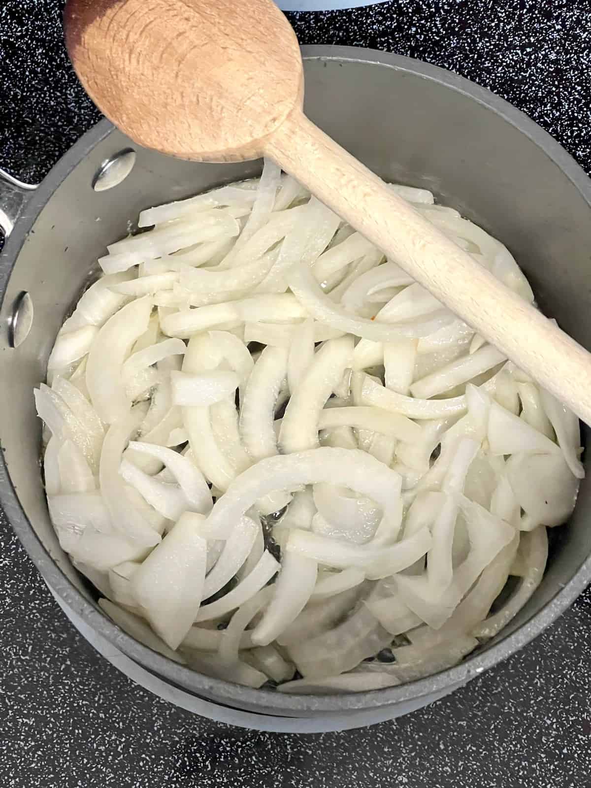 Just adding the onion to the butter.
