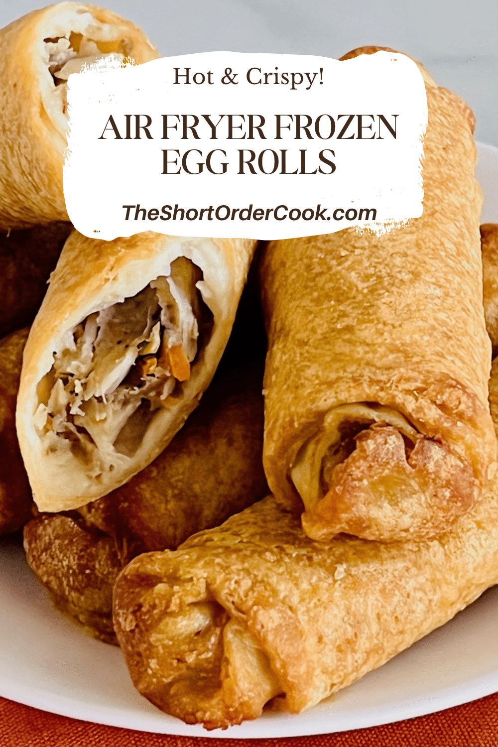 Air Fryer Frozen Egg Rolls plated and ready to eat.