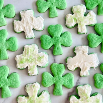 Green Shamrock Sugar Cookies some frosted and with sprinkles.