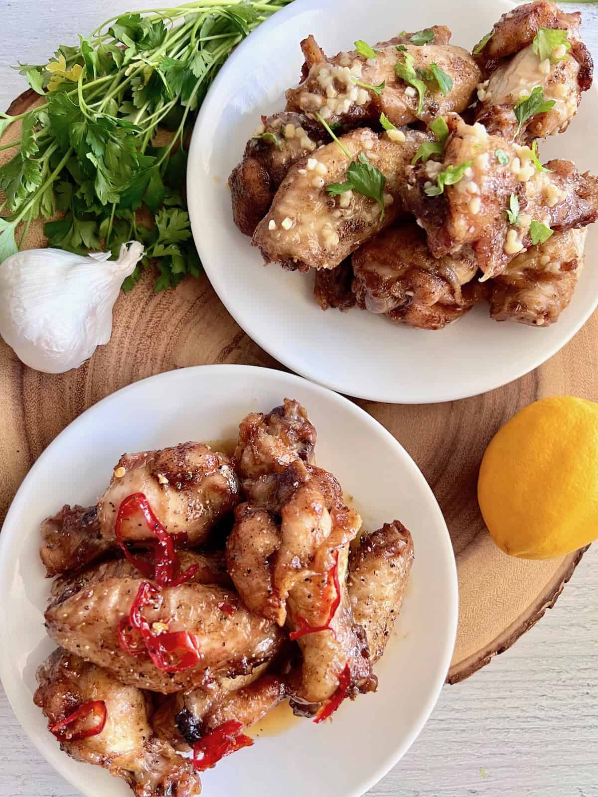 How to Reheat Chicken Wings in the Air Fryer Two kinds of fresh wings plated.