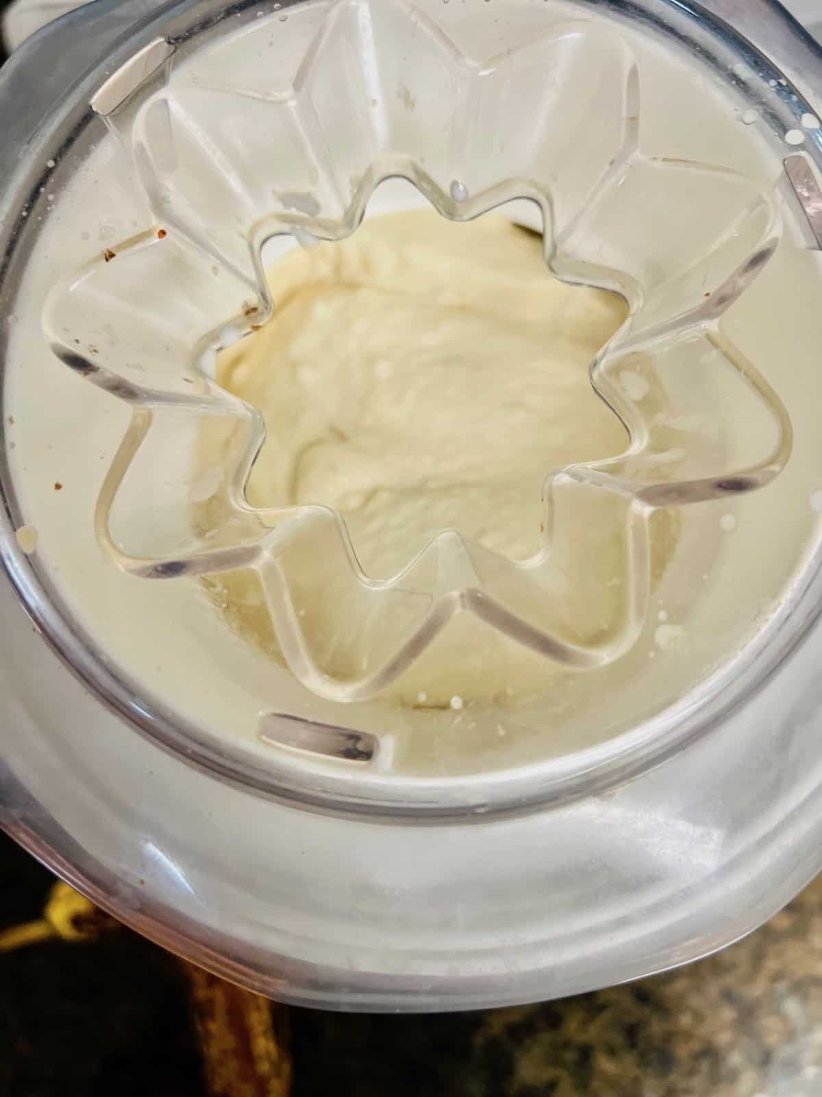 Banana Ice Cream Churning in the Cuisinart ice cream maker.