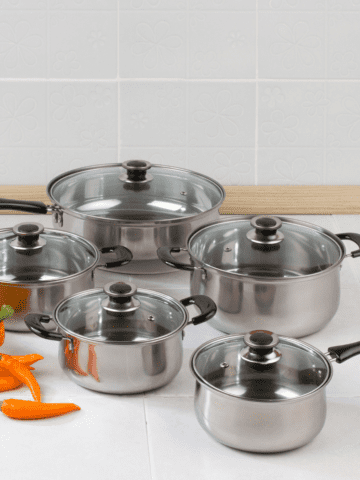 Pots and pans for using on the electric stove.