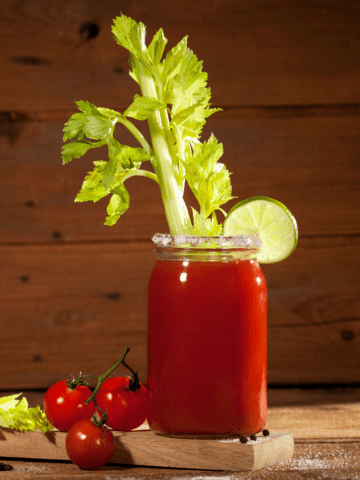 Bloody mary in a glass with celery stalk. 