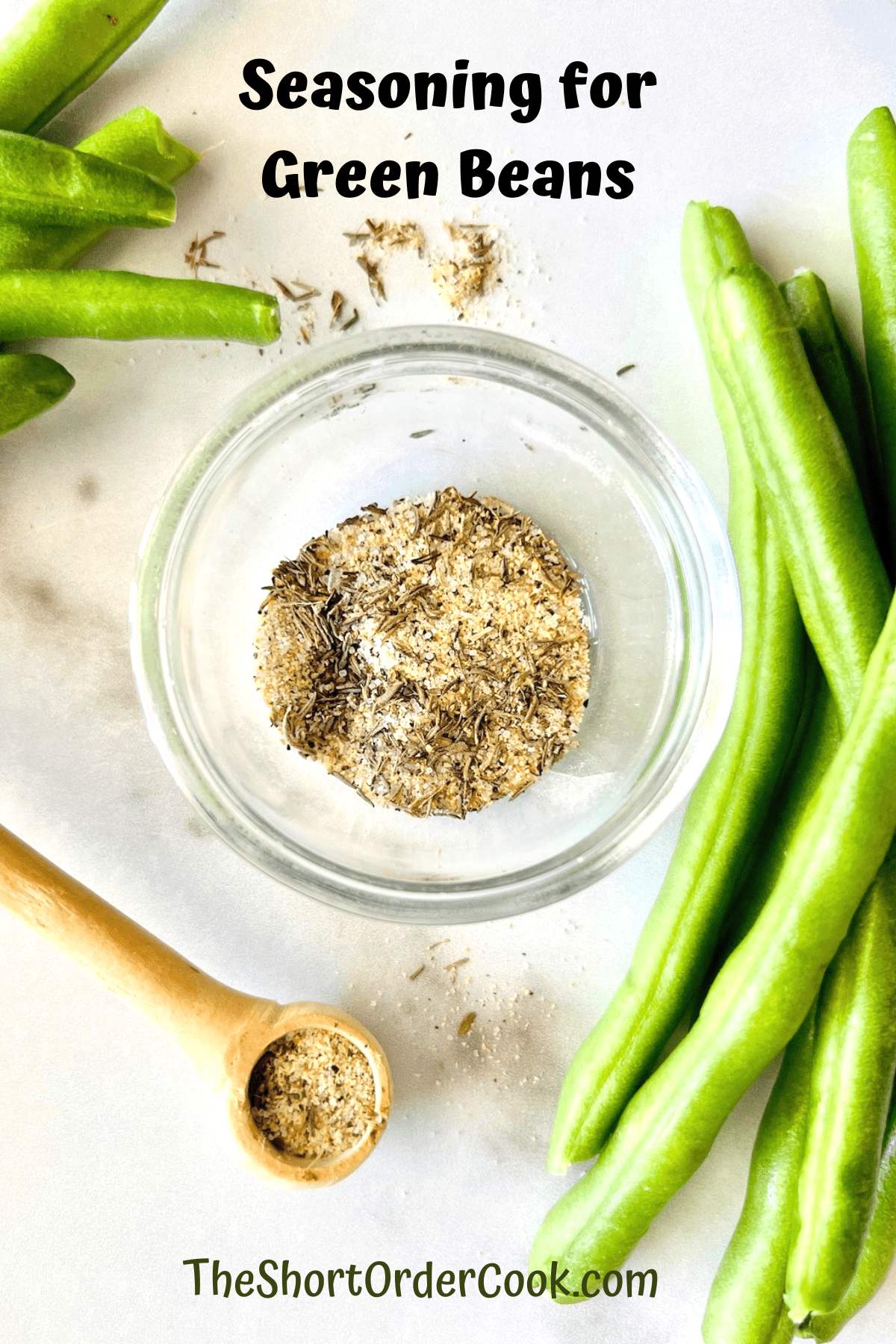 Spices blended together in a bowl to add to green beans. 