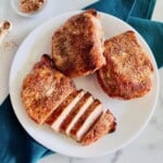 Air Fryer Pork Chops (no breading) cooked with a dry rub on the crust.