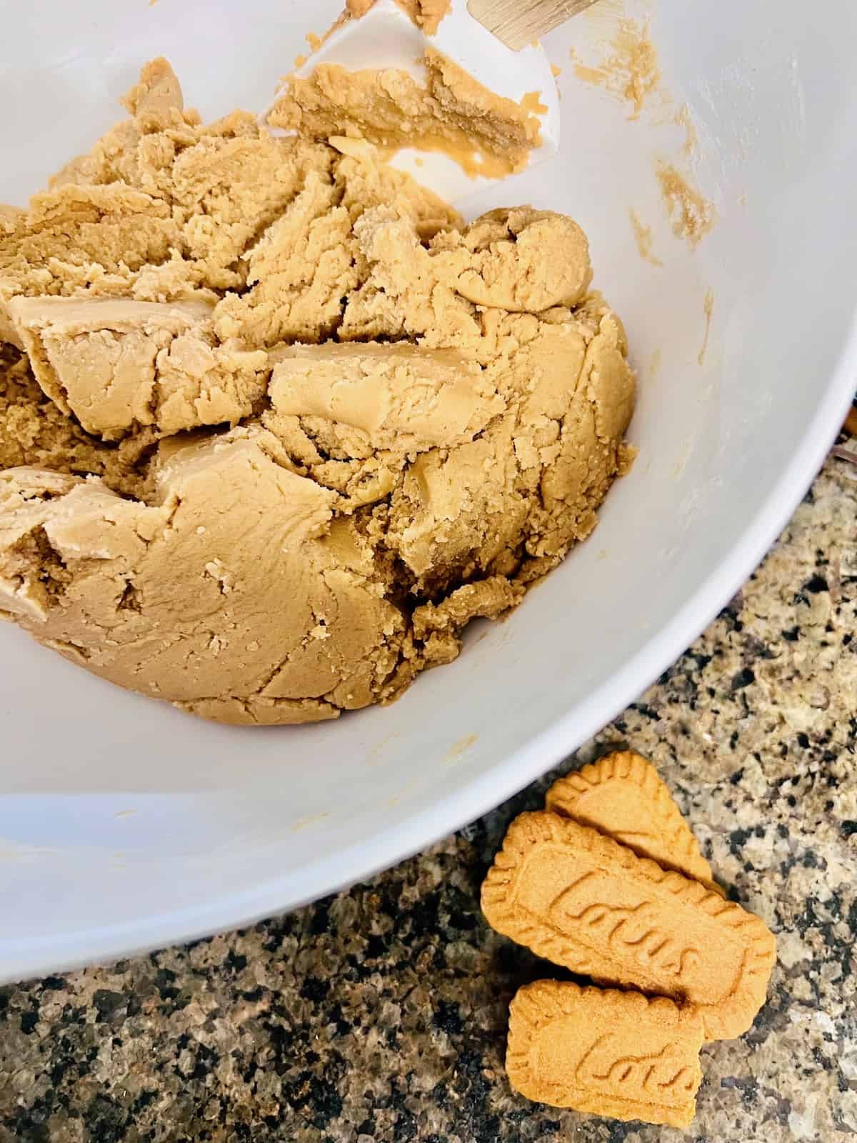 Biscoff Butter Cookies Dough in the bowl ready to scoop and bake.