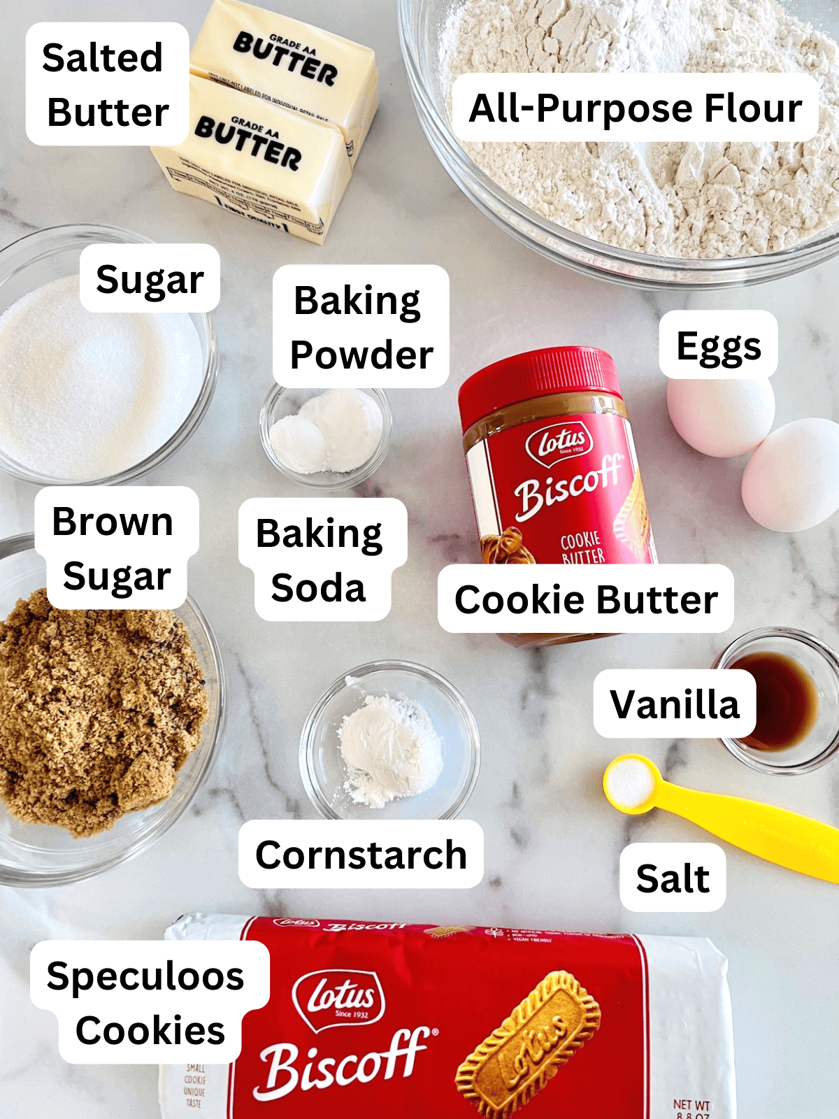 Biscoff Butter Cookies Ingredients Labeled.