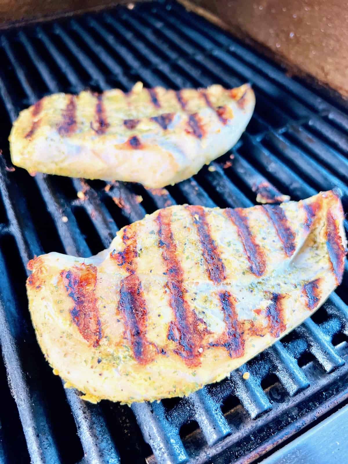 Grilled BBQ Chicken Breasts Grill marks shown when flipped over