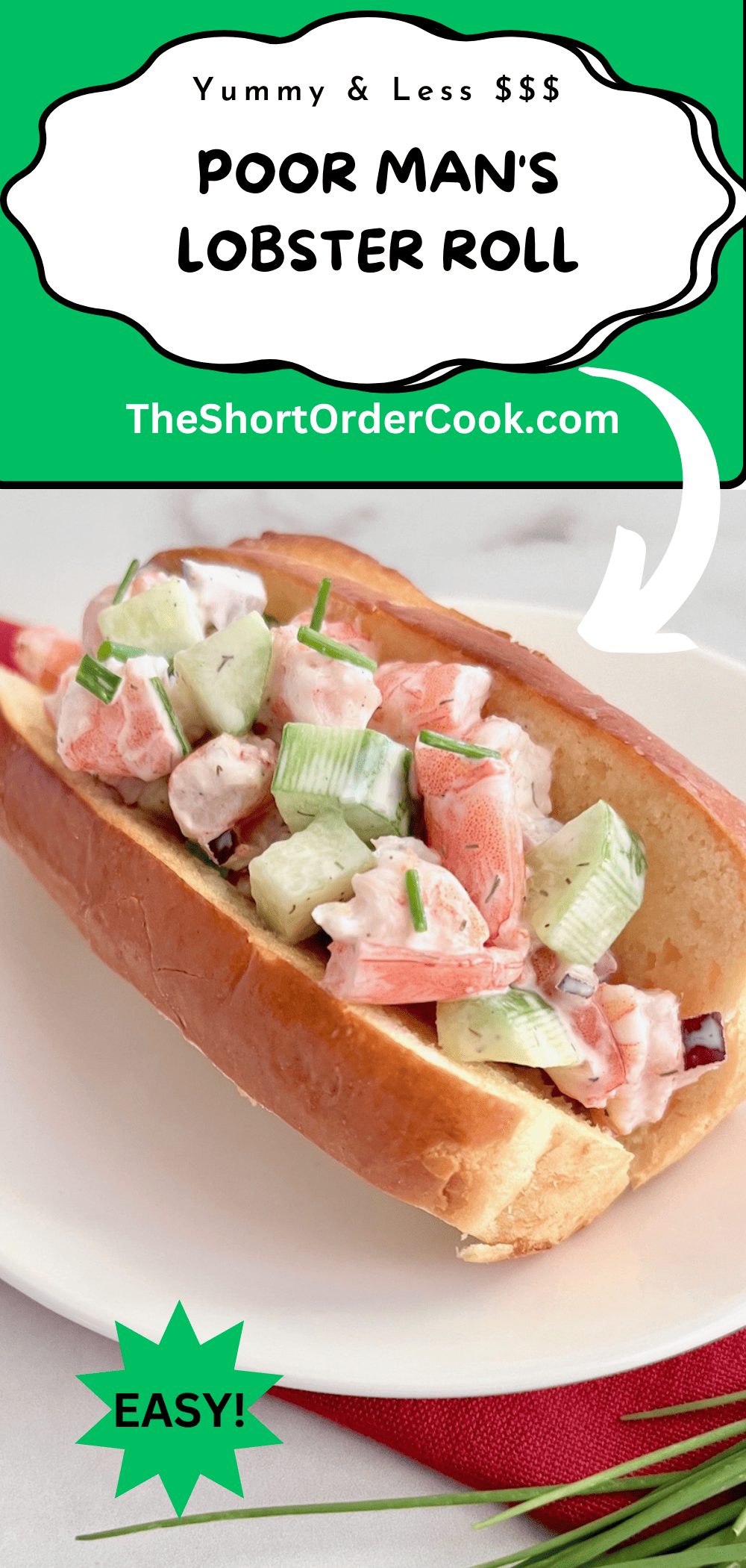 Shrimp salad with creamy dressing in a roll as a substitute to lobster for a cheap sandwich. 
