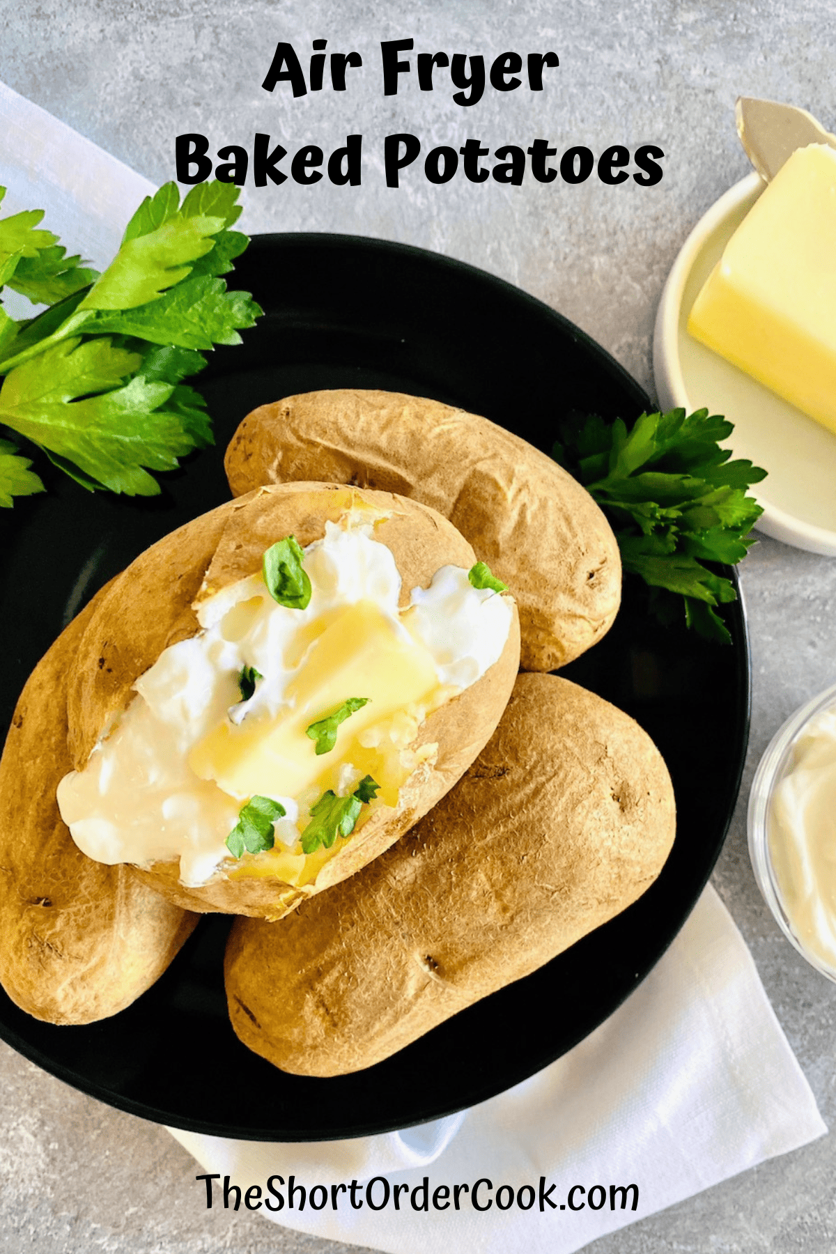 A loaded baked potato made in the air fryer. 