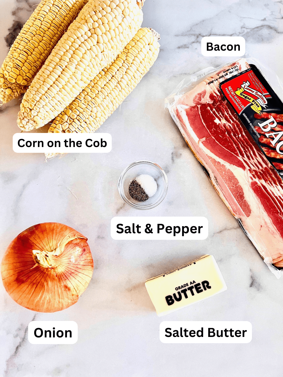 Bacon Fried Corn Ingredients Labeled