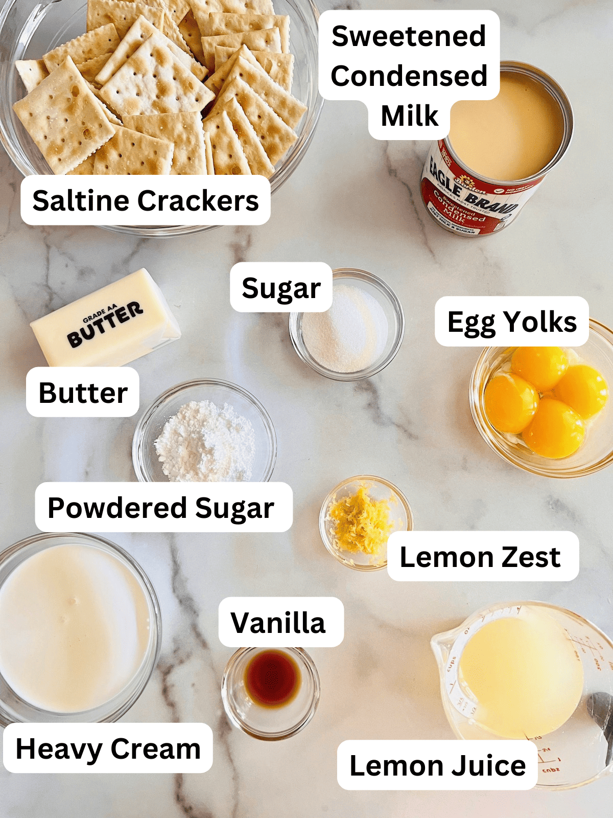 North Carolina Lemon PIe Ingredients & labeled.