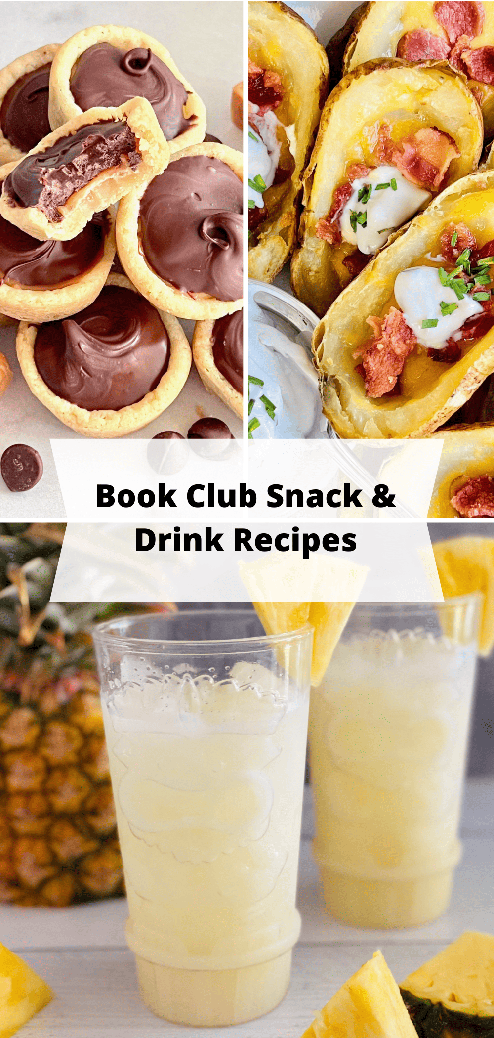 Book Club Snack & Drink Recipes 3 collage pictures.