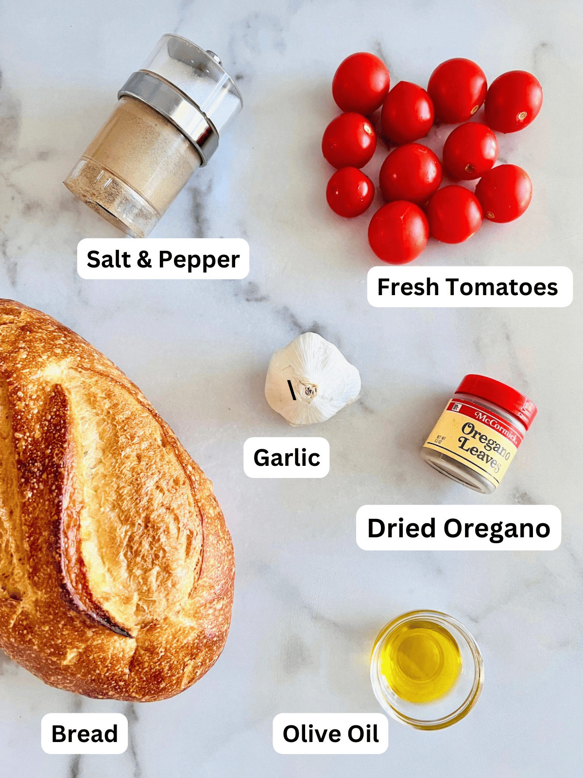 Ingredients to make marinated Italian tomatoes appetizer salad.