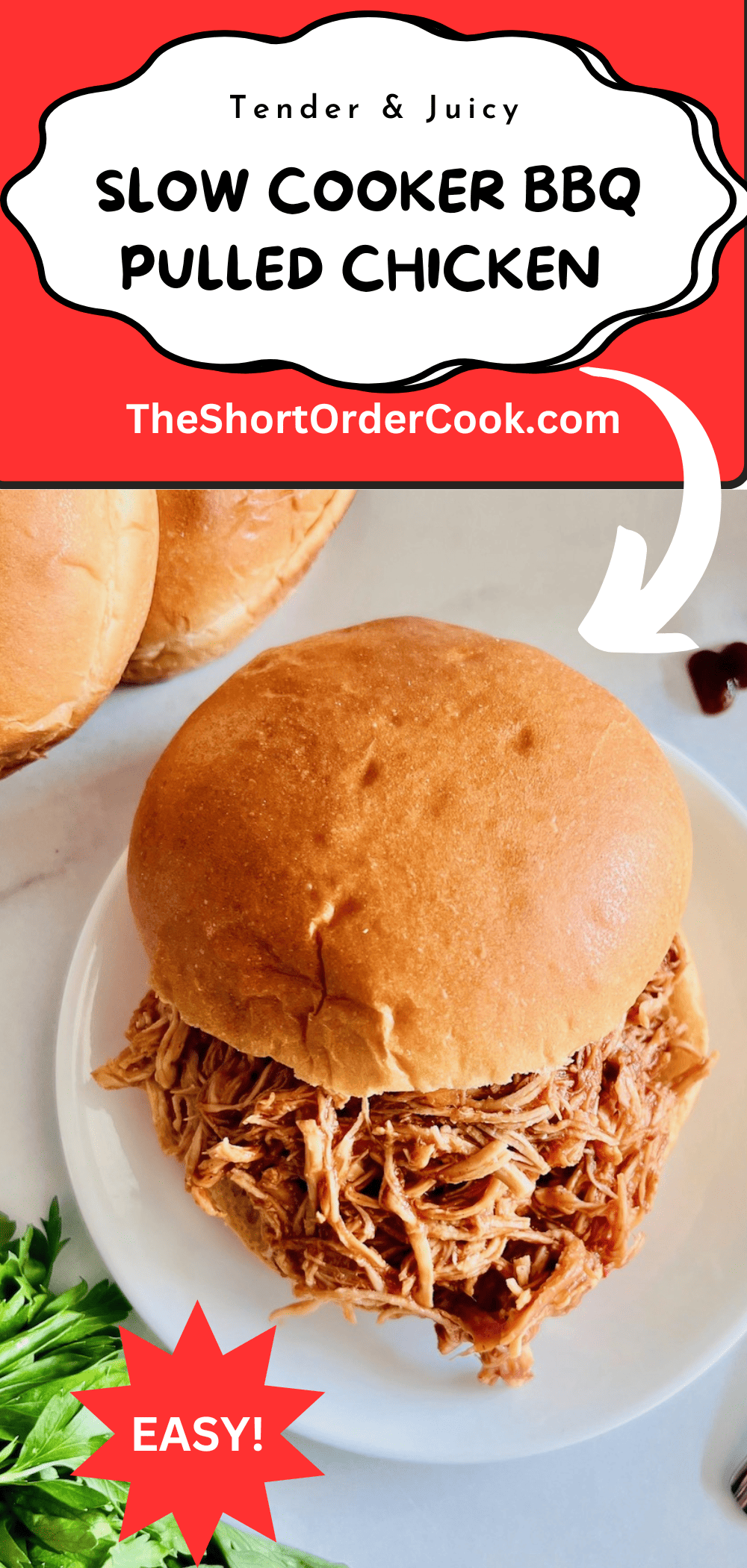 Slow Cooker BBQ Pulled Chicken on a bun.