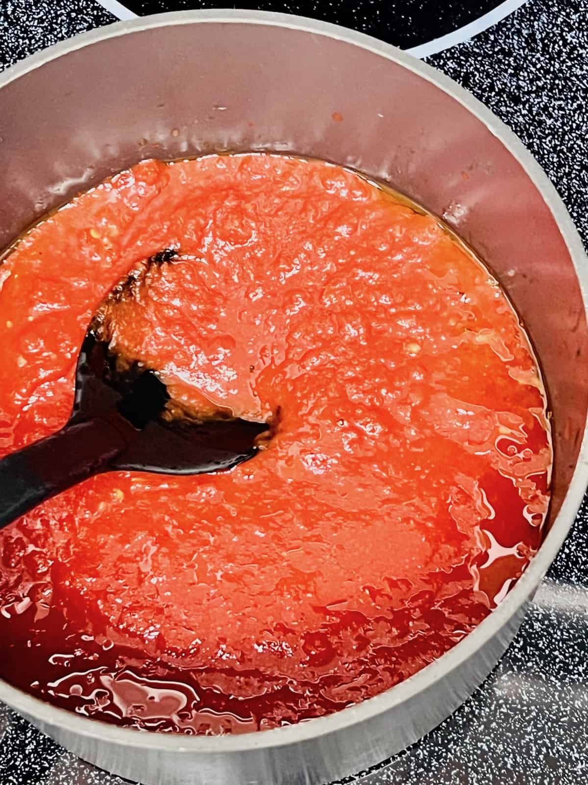 Pasta alla Pizzaiola Sauce in the pot.