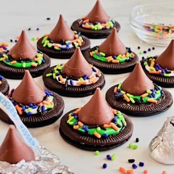 Witch Hat Cookies on a countertop.