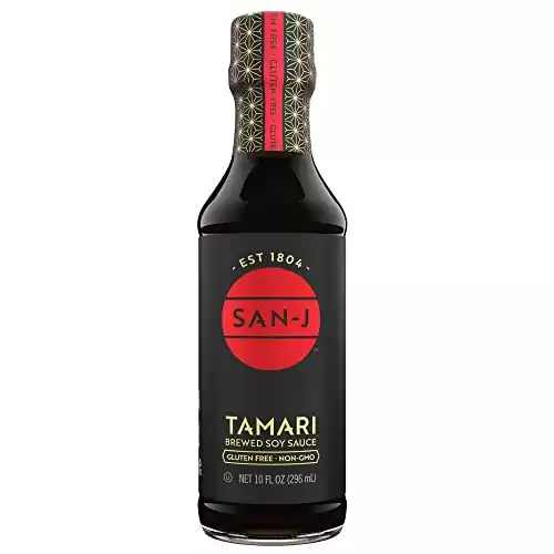 San-J Tamari Soy Sauce - Gluten Free Soy Sauce, Tamari Sauce, Brewed Soy Sauce, Vegan, Kosher, Non-GMO, No Artificial Preservatives, Made with 100% Soy - 10 Fl Oz