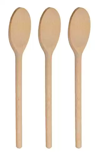 12 Inch Long Wooden Spoons for Cooking - Oval Wood Mixing Spoons for Baking, Cooking, Stirring - Sauce Spoons Made of Natural Beechwood - Set of 3
