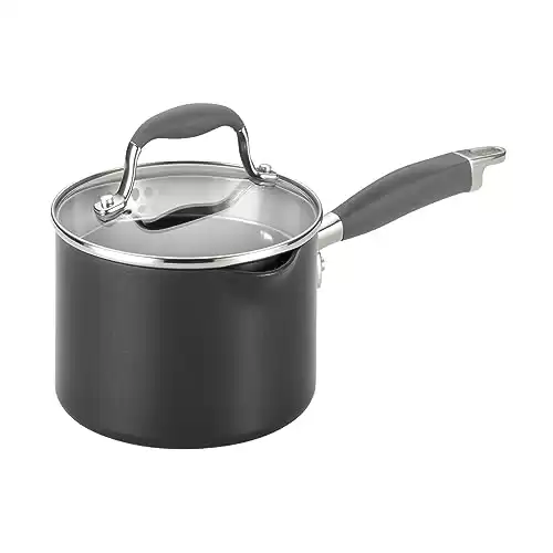 Anolon Advanced Hard Anodized Nonstick Sauce Pan/Saucepan with Straining and Lid, 2 Quart, Graphite