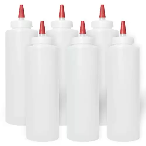 Pinnacle Mercantile Plastic Squeeze Condiment Bottles with Red Tip Cap 16-ounce Set of 6 Wide Mouth