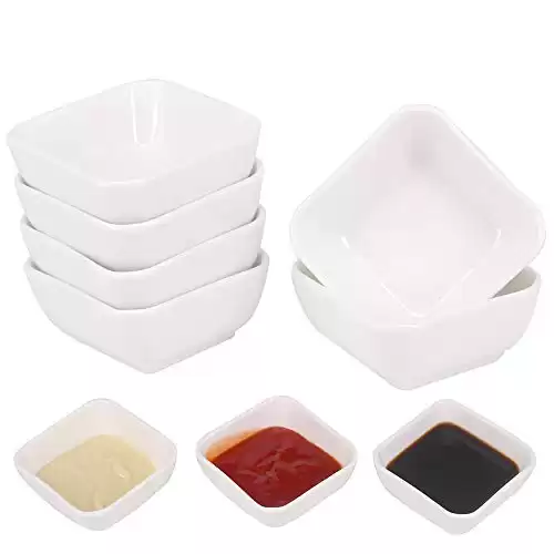 Belinlen 3 Ounce 6 Pack Ceramic Dip Bowls Set Porcelain Dip Mini Bowls Soy Sauce Dish/Bowls - Good for Tomato Sauce, Soy, BBQ and Other Party Dinner (White)