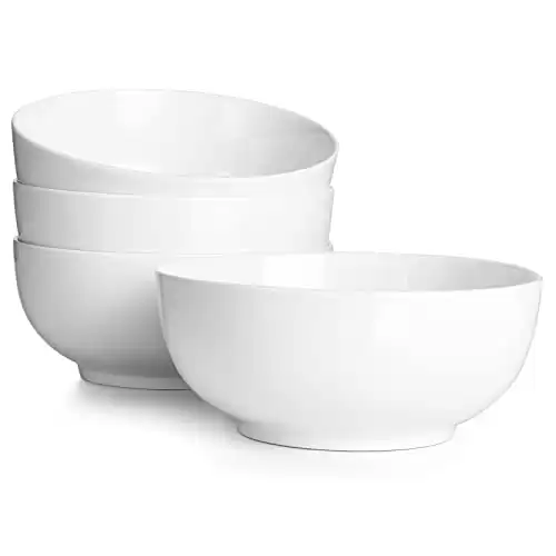 DOWAN 7" Large Soup Bowls & Cereal Bowls - 39 OZ Ceramic Bowls Set of 4 - White Serving Bowls for Cereal, Soup, Oatmeal, Pasta, Salad - Dishwasher & Microwave Safe